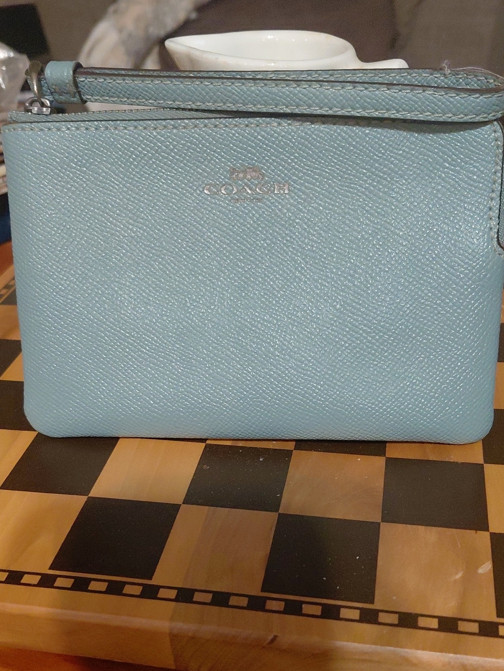 Coach Pebbled Leather Wristlet - Pale Blue